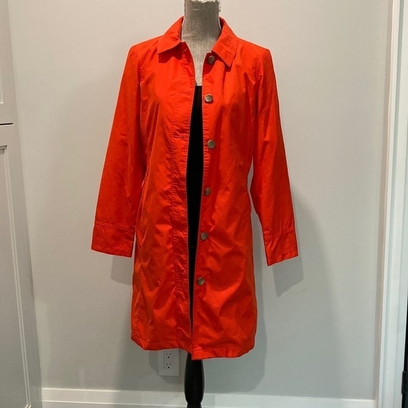 Lands End Jacket Orange Button Up Trench Coat Size 2-4 - Picture 2 of 13